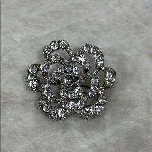 Elegant Silver Crystal Flower Brooch